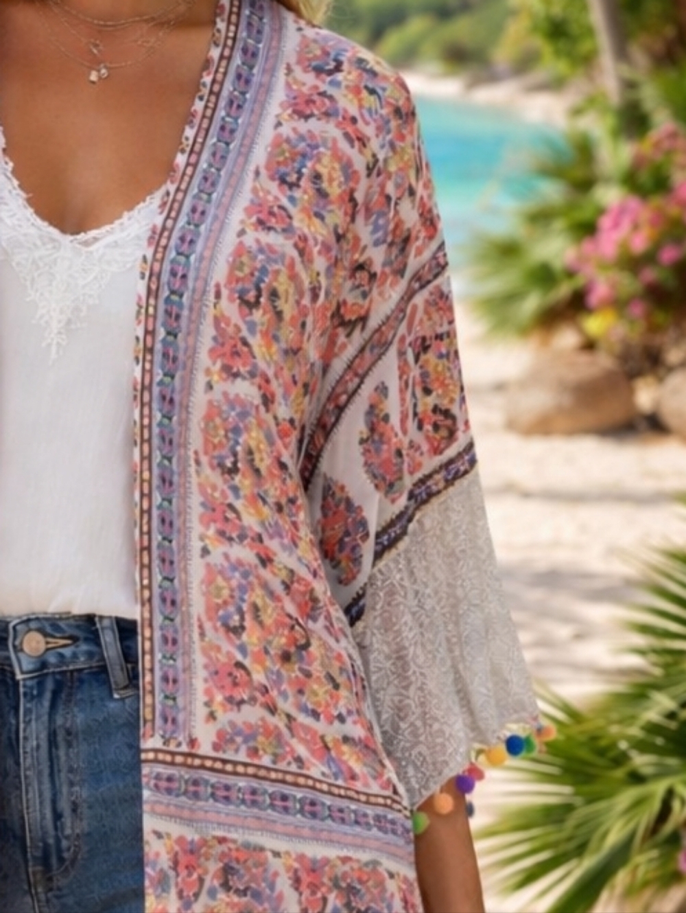 Boho Kimono Top Swimsuit Coverup Bohemian Plus Size - Picture 9 of 10